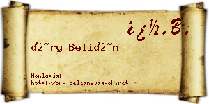 Őry Belián névjegykártya